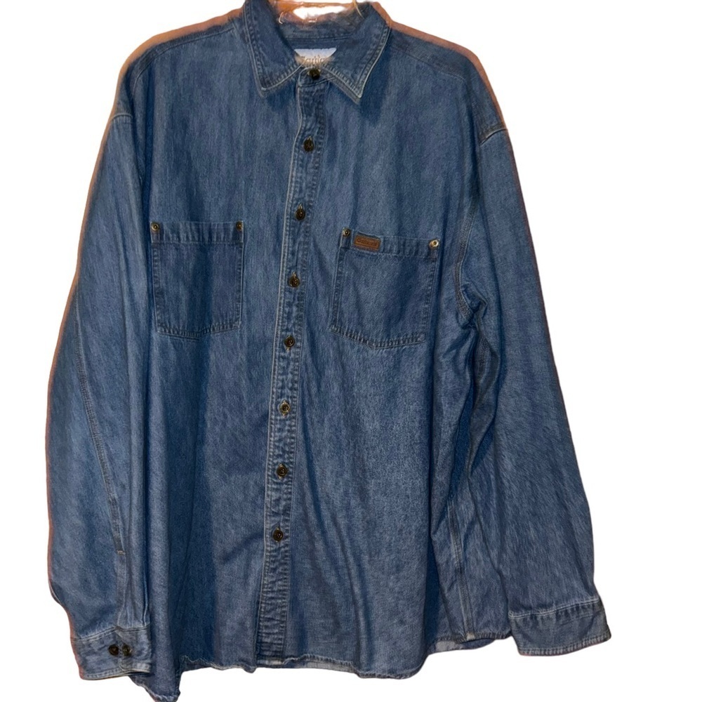 Carhartt Men's jean Shirt Heavy Denim Size Top Button up 2XL Tall XXL